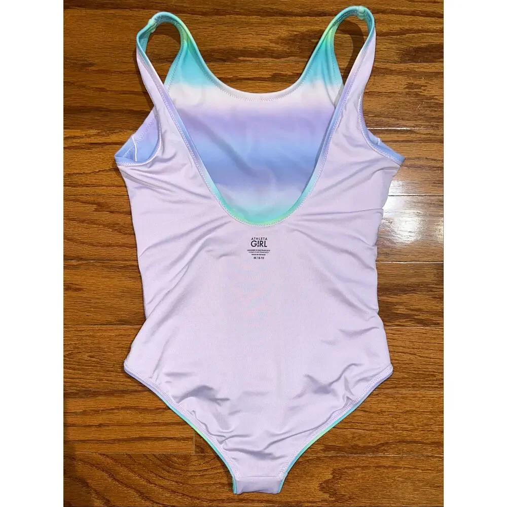 Athleta Girl Scoop Aura Ombre Blue Purple One Piece Swimsuit Size M 8-10